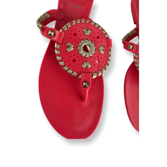 Jack Rogers Georgica Jelly Thong Sandals –Hot Pink/Coral & Gold Women’s Size 8 - Picture 2 of 6